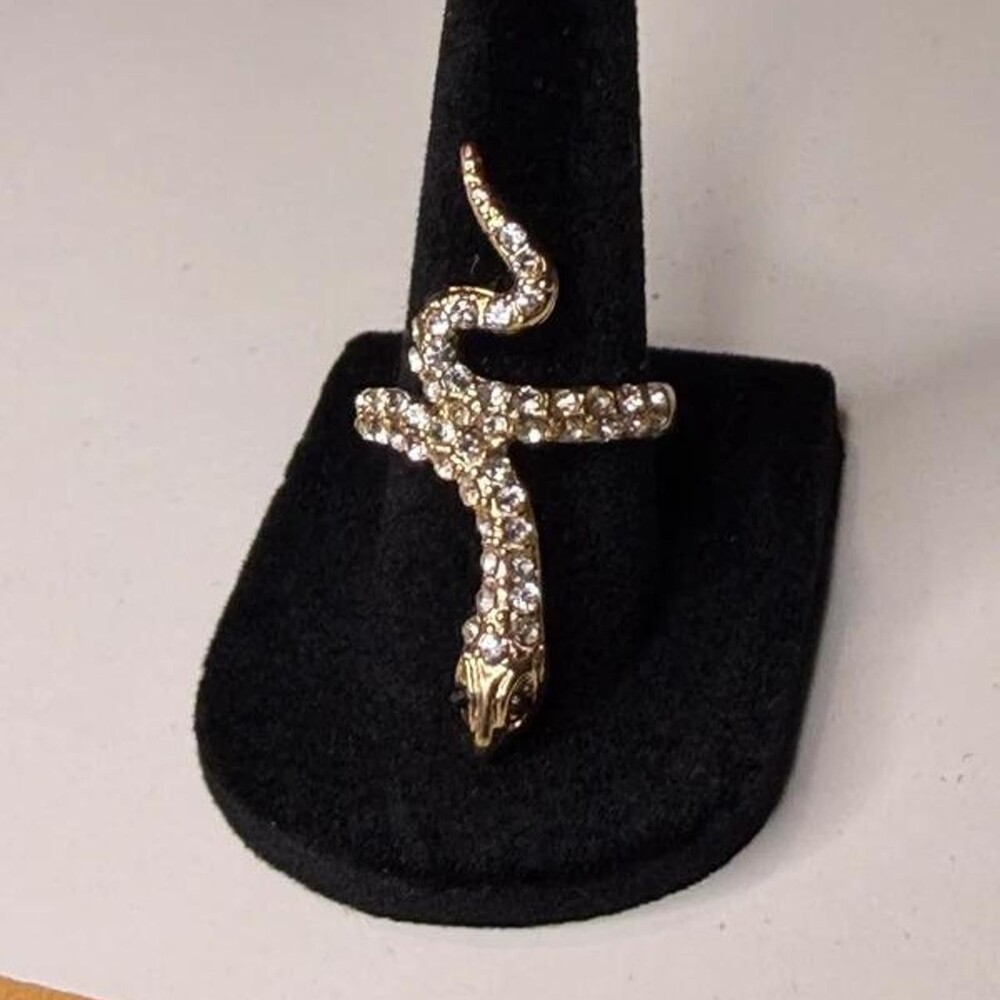 Gold Rhinestone Crystal Snake Statement Ring Size 8